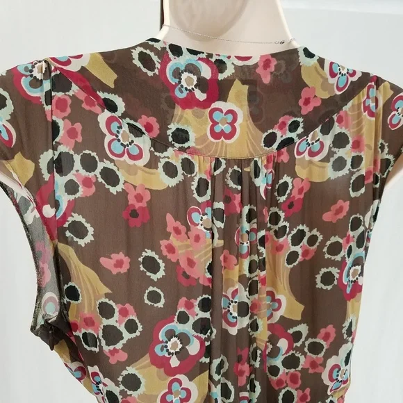 Jigsaw dress silk floral brown tan 8 - Picture 3 of 7